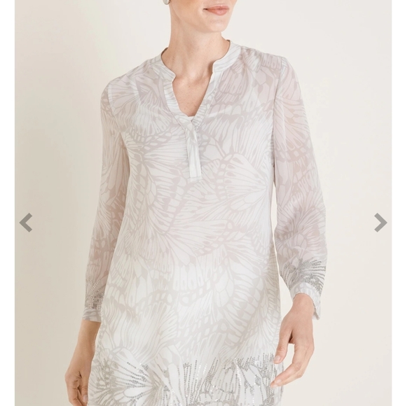 Chico's Embellished Wing Tunic NWT Silver Shadow Size 2 Large - Picture 1 of 4